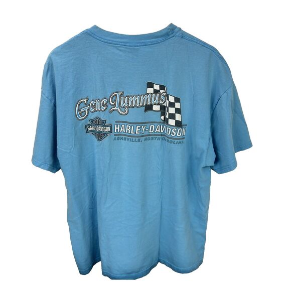 HARLEY-DAVIDSON Blue T-Shirt Sz XL S/S Made in USA Graphic Big Logo Asheville NC - Picture 2 of 8